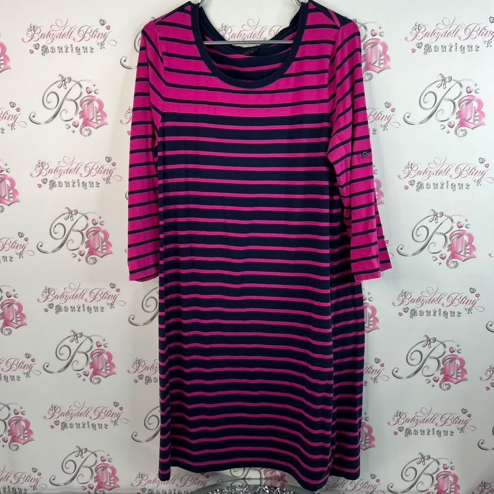 Tommy Hilfiger dress stripes Navy blue and Pink Striped button up stretchy